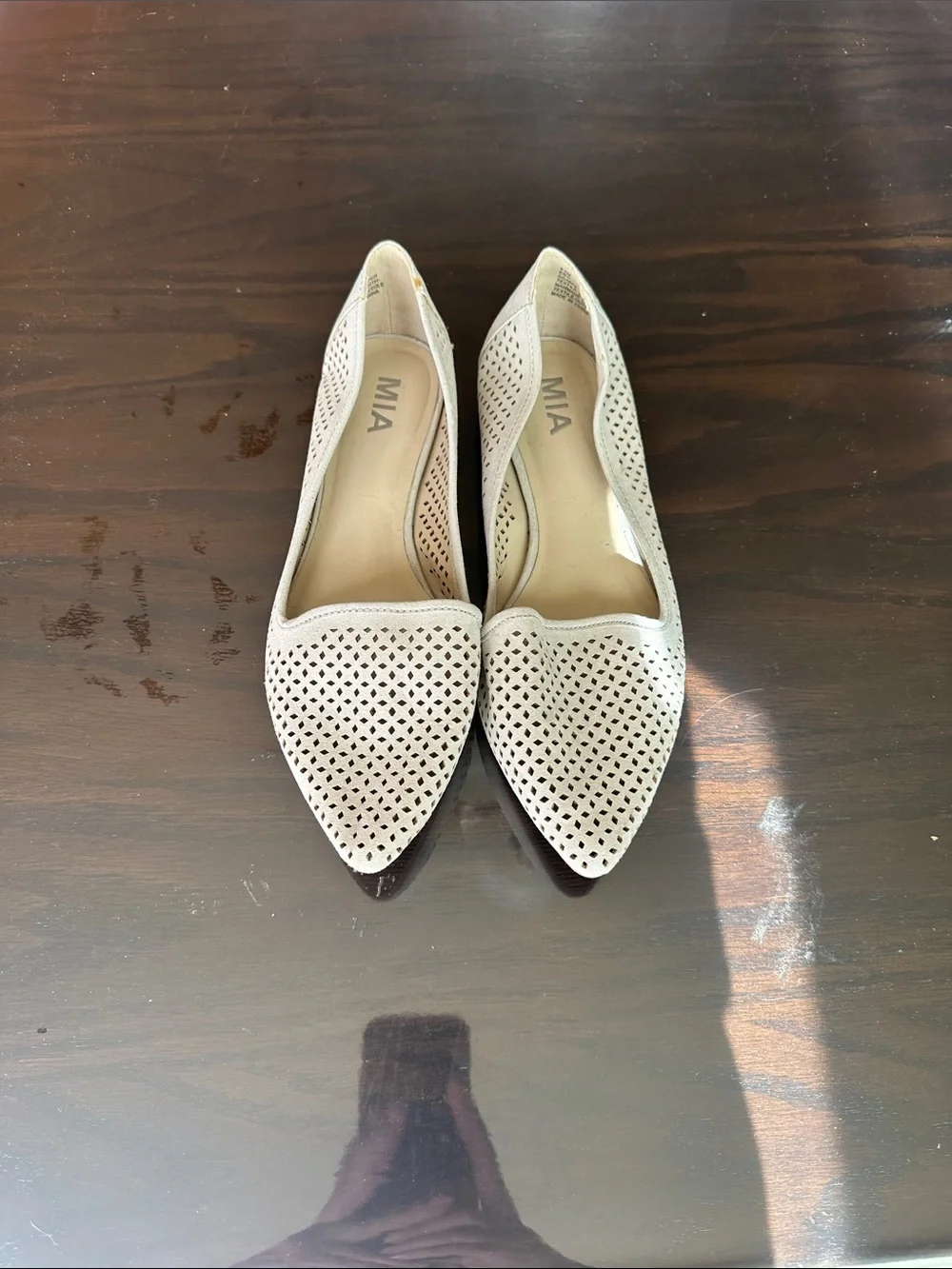 MIA Perforated Pointed Toe Slip-On Flats in Light Gray